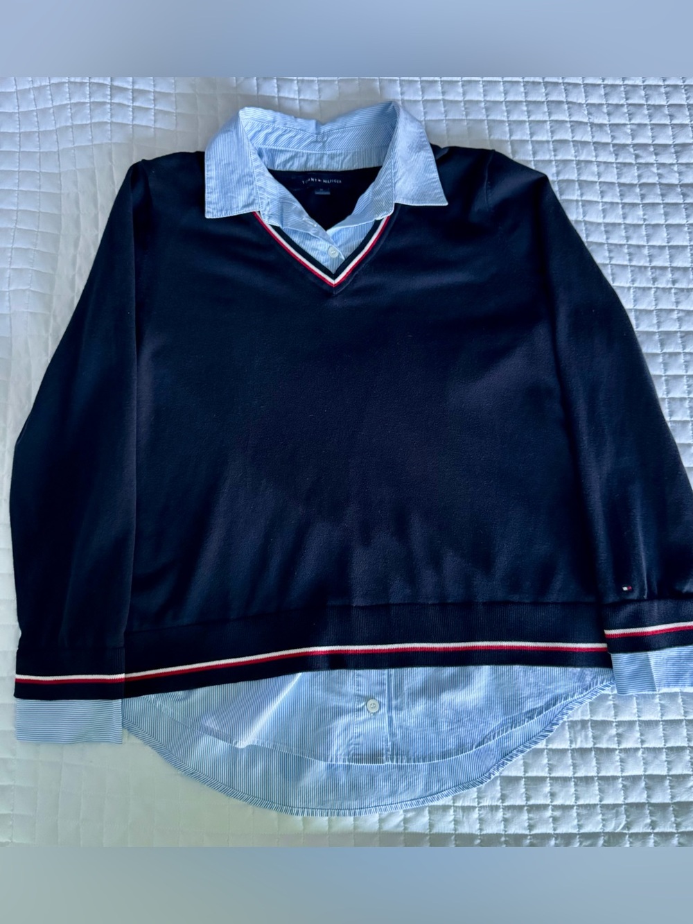 Women's Tommy Hilfiger Navy V‑Neck Layered Look Sweater Size M